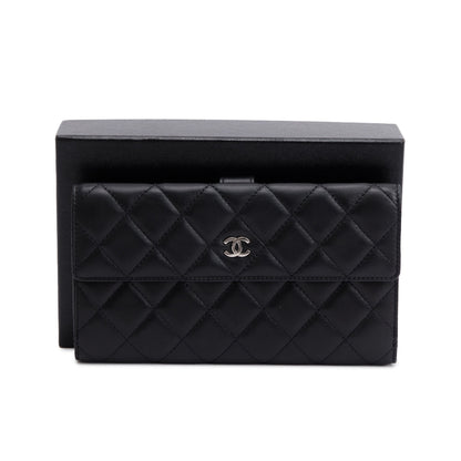 Chanel Black Caviar Quilted Leather CC Long Double Wallet