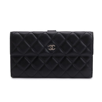 Chanel Black Caviar Quilted Leather CC Long Double Wallet