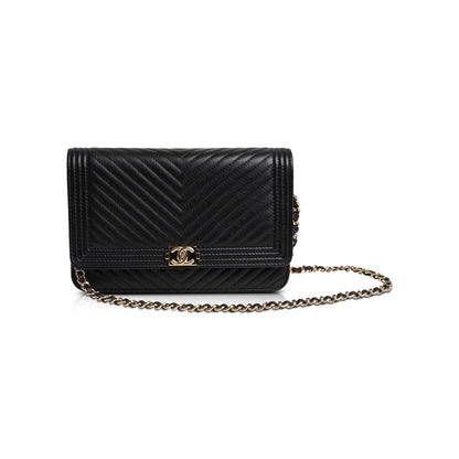 Chanel Black Chevron Boy Wallet on Chain