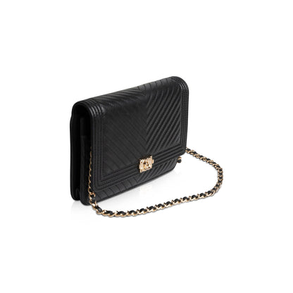 Chanel Black Chevron Boy Wallet on Chain