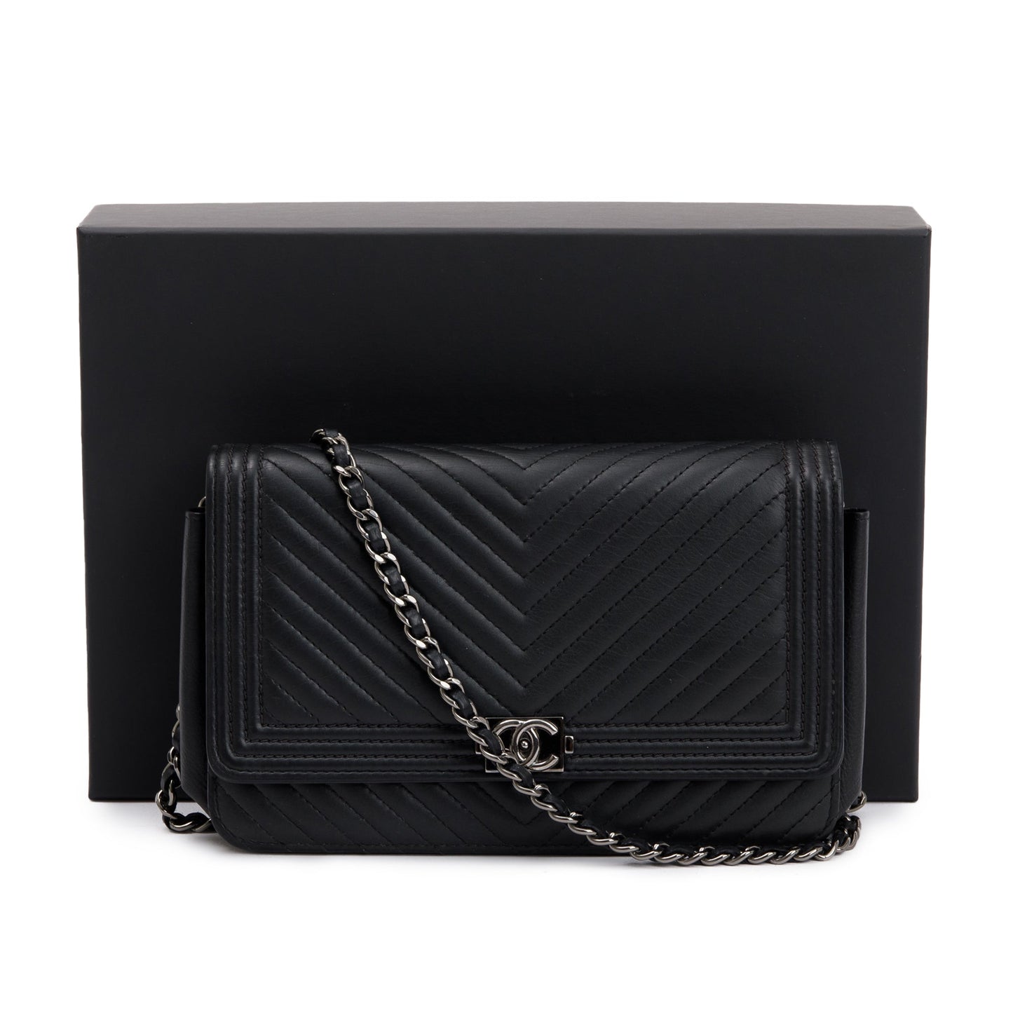 Chanel Black Chevron Boy Wallet on Chain