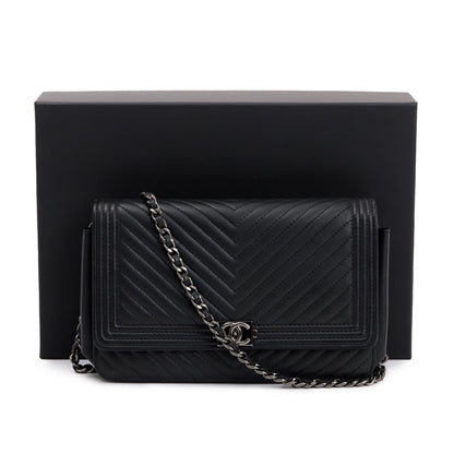 Chanel Black Chevron Boy Wallet on Chain
