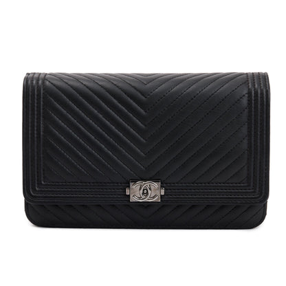 Chanel Black Chevron Boy Wallet on Chain