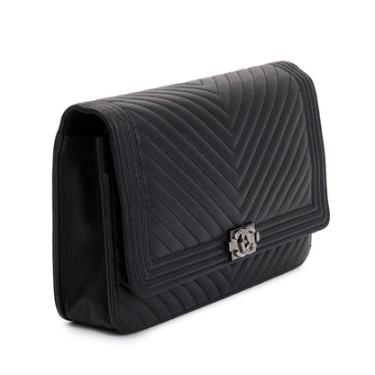 Chanel Black Chevron Boy Wallet on Chain