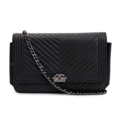 Chanel Black Chevron Boy Wallet on Chain