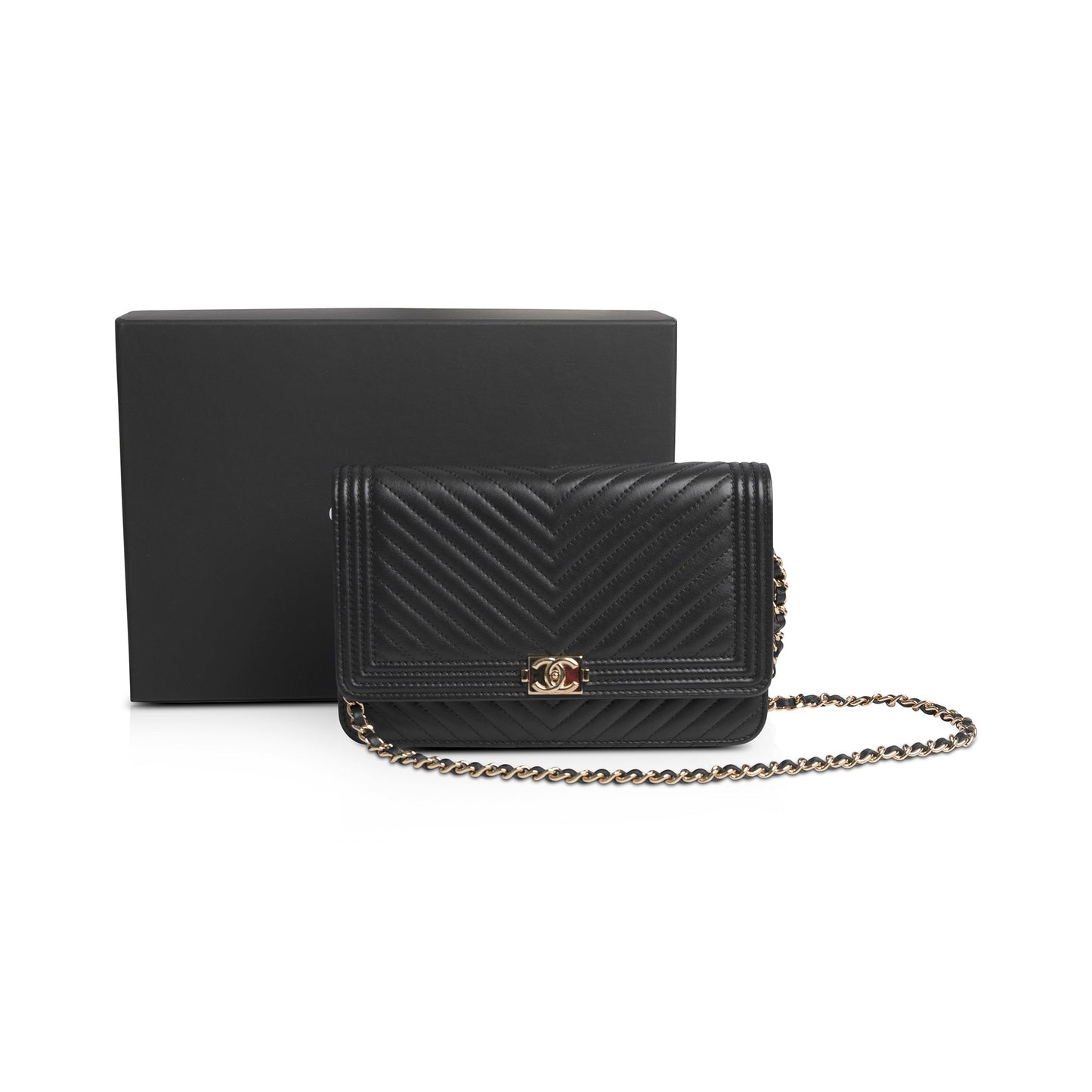 Chanel Black Chevron Boy Wallet on Chain