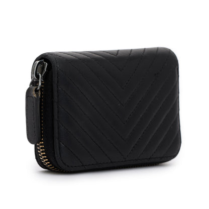 Chanel Black Chevron Calfskin Leather Classic Zipped Coin Purse