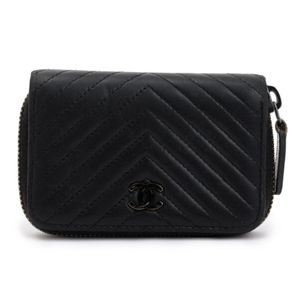 Chanel Black Chevron Calfskin Leather Classic Zipped Coin Purse