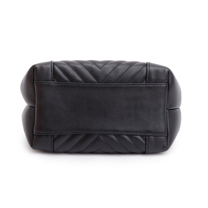 Chanel Black Chevron Calfskin Leather Drawstring Bucket Crossbody Bag