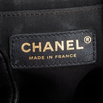 Chanel Black Chevron Calfskin Leather Drawstring Bucket Crossbody Bag