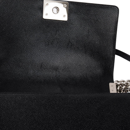 Chanel Black Chevron Caviar Medium Boy Bag