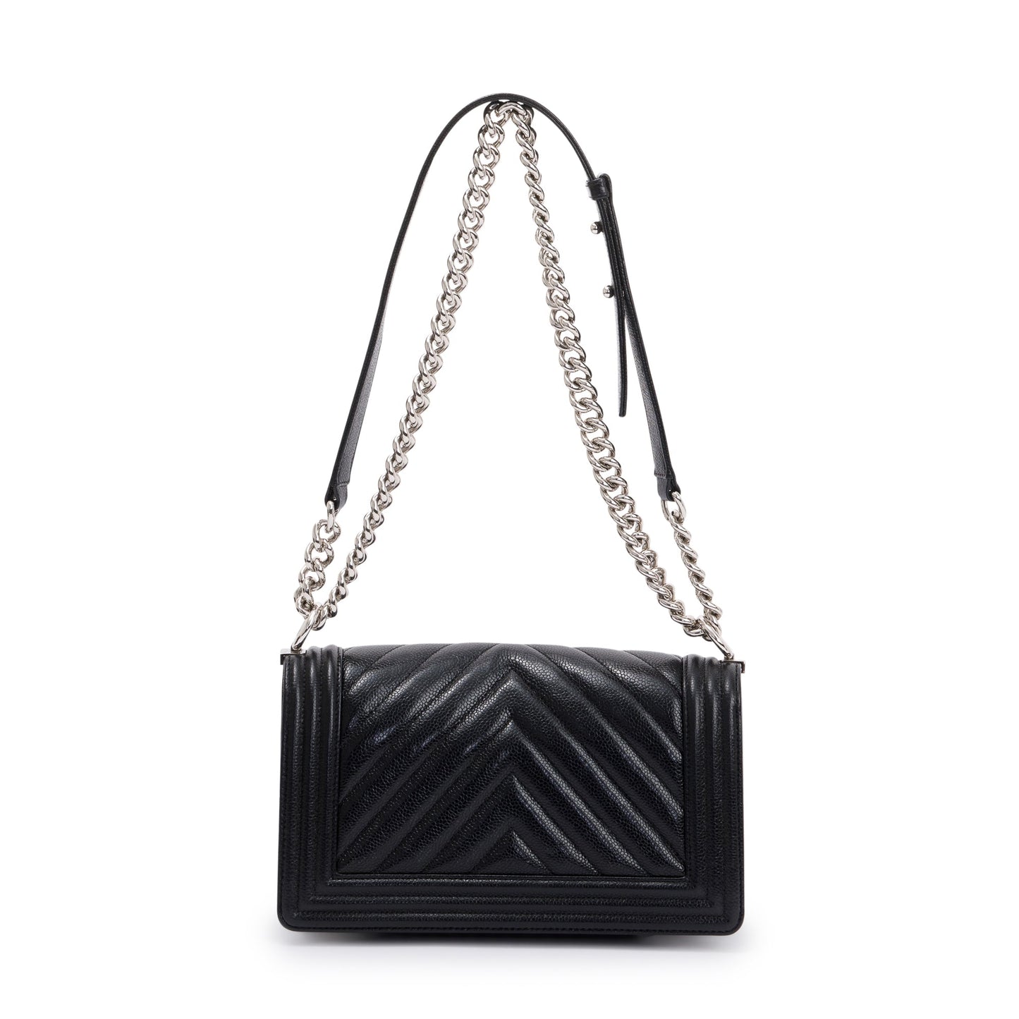 Chanel Black Chevron Caviar Medium Boy Bag