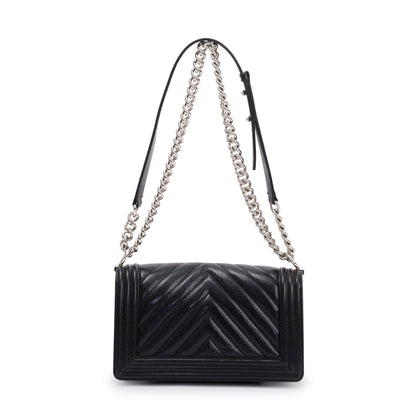 Chanel Black Chevron Caviar Medium Boy Bag