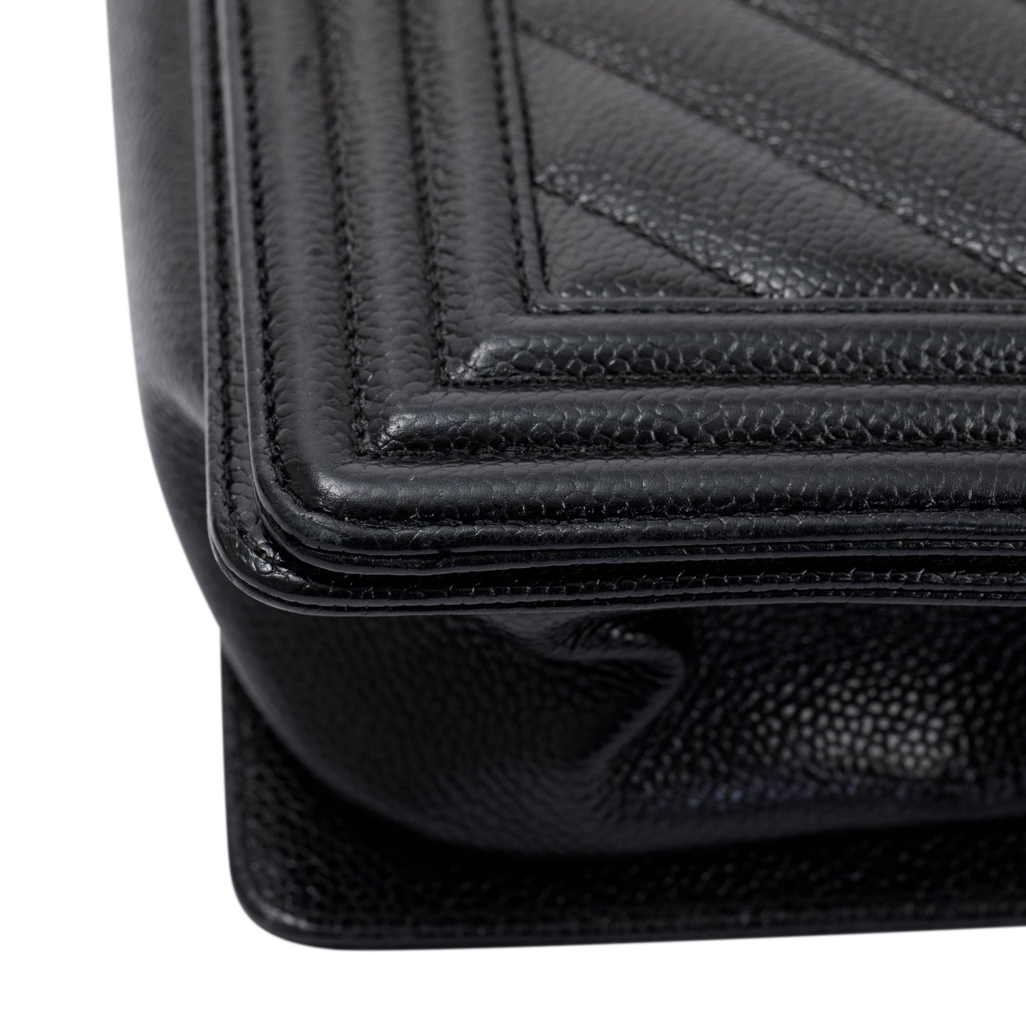 Chanel Black Chevron Caviar Medium Boy Bag