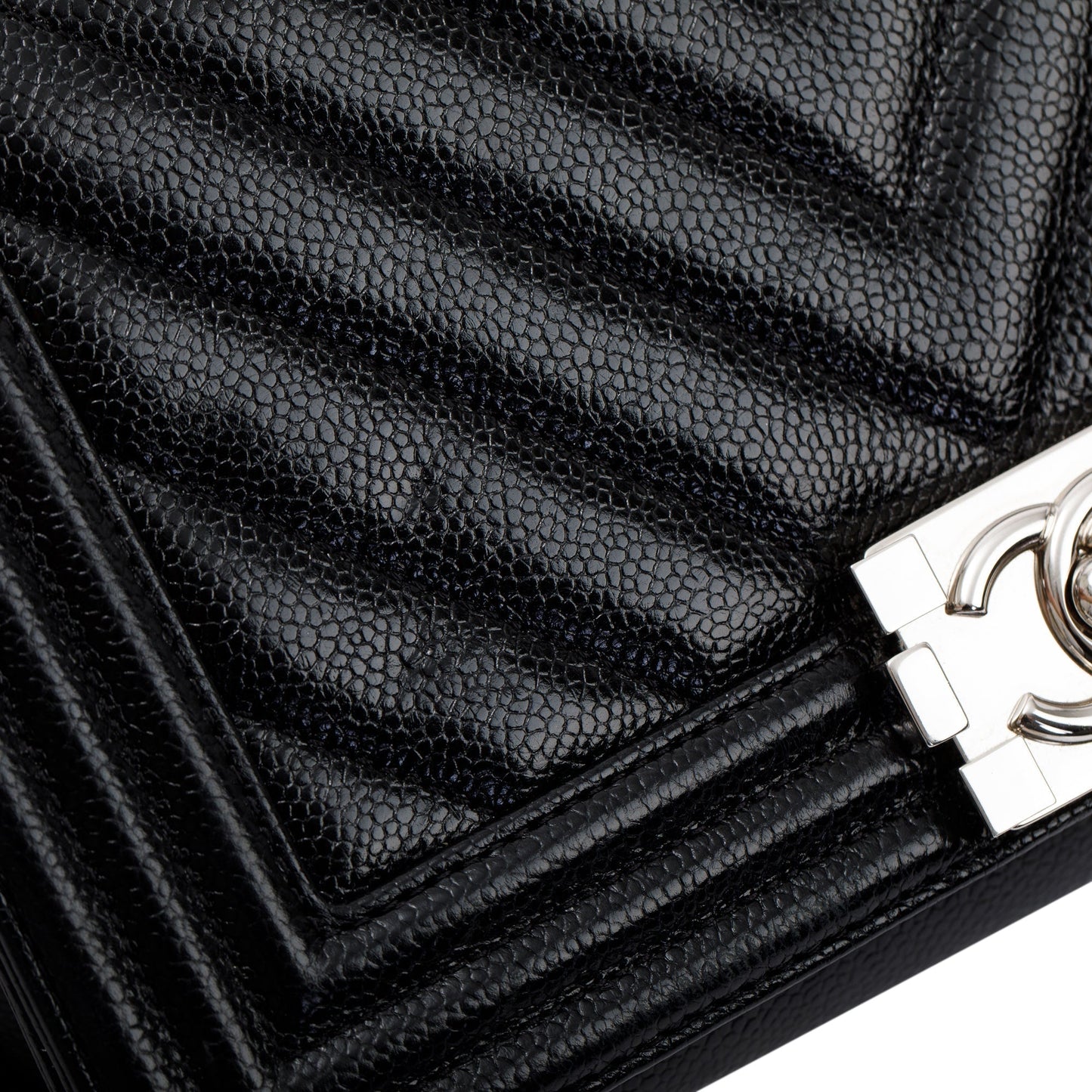 Chanel Black Chevron Caviar Medium Boy Bag