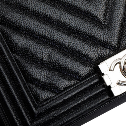 Chanel Black Chevron Caviar Medium Boy Bag