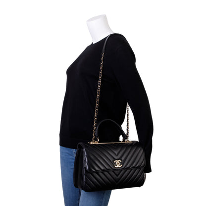Chanel Black Chevron Lambskin Trendy CC Medium Top Handle Flap Bag