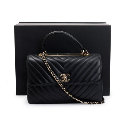 Chanel Black Chevron Lambskin Trendy CC Medium Top Handle Flap Bag