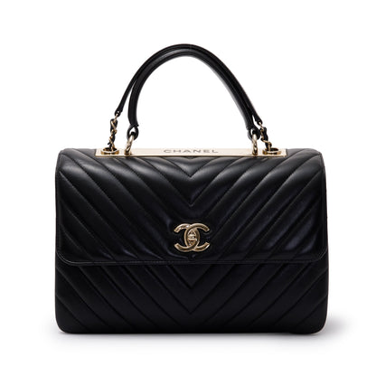 Chanel Black Chevron Lambskin Trendy CC Medium Top Handle Flap Bag