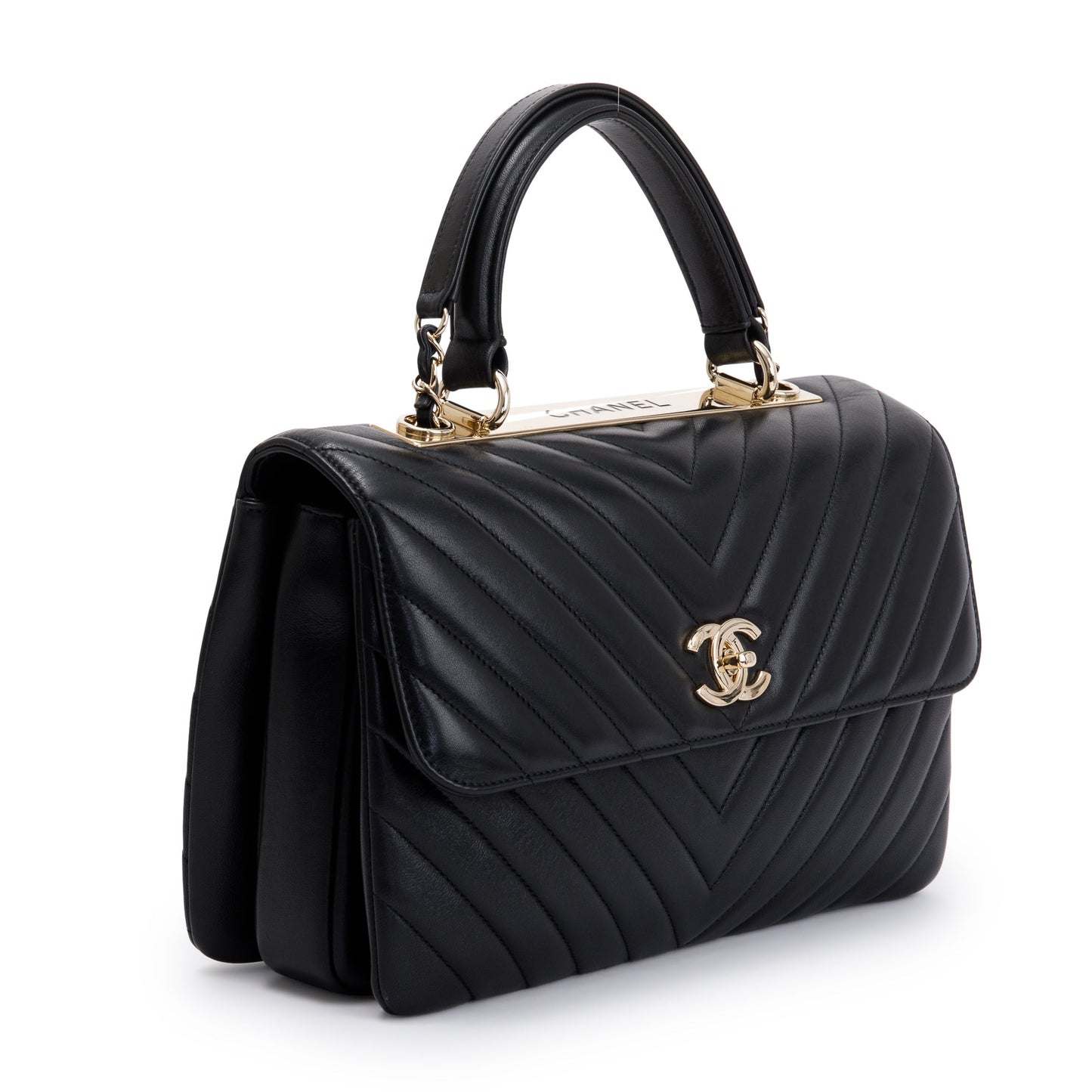 Chanel Black Chevron Lambskin Trendy CC Medium Top Handle Flap Bag