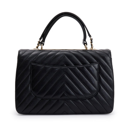 Chanel Black Chevron Lambskin Trendy CC Medium Top Handle Flap Bag