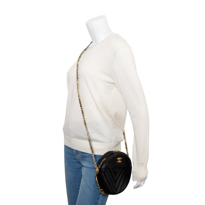 Chanel Black Chevron Leather Round as Earth Crossbody Bag