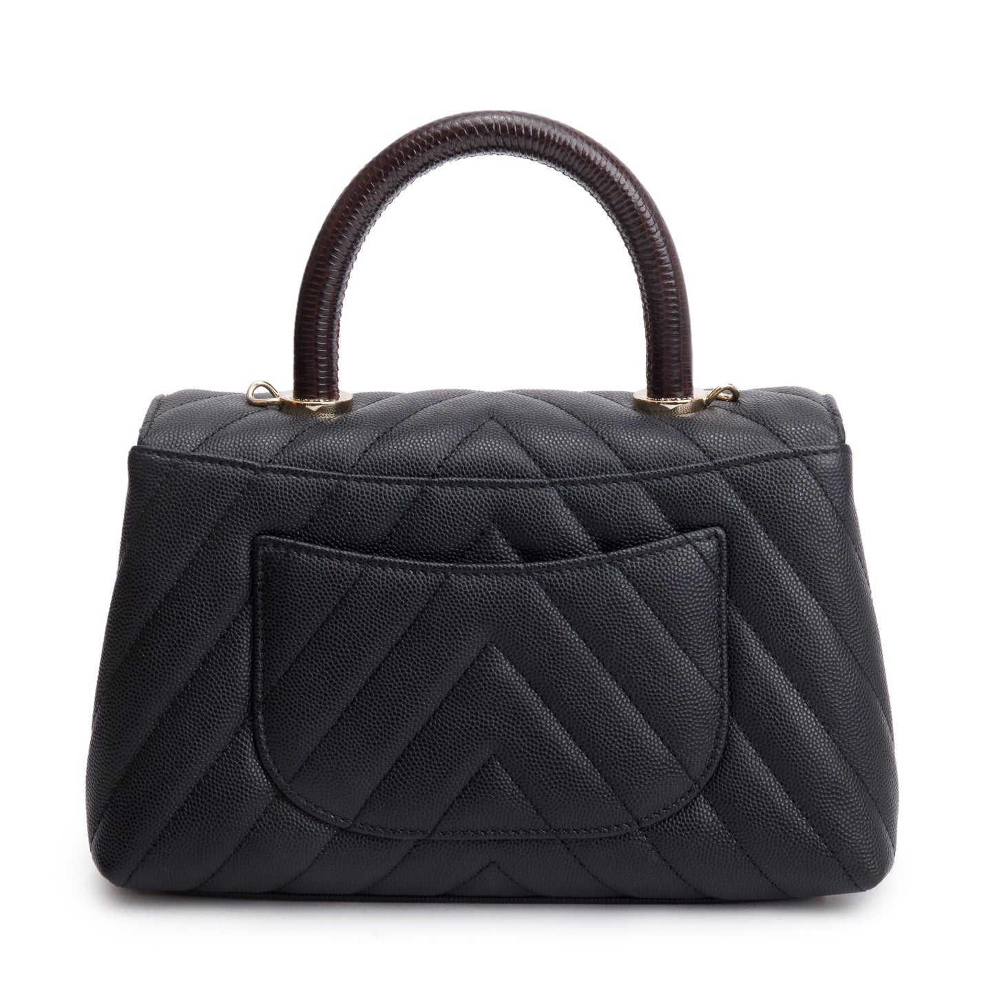 Chanel Black Chevron Quilted Caviar Leather Lizard Coco Top Handle Flap Bag