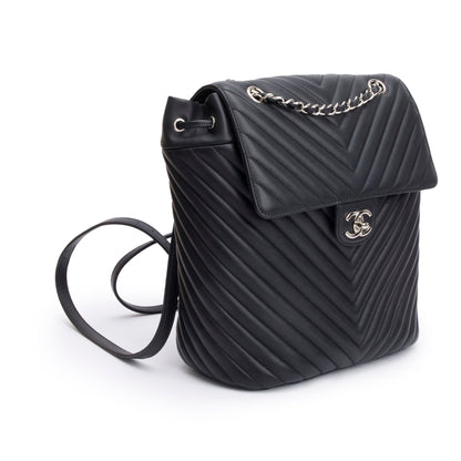 Chanel Black Chevron Quilted Lambskin Leather Small Urban Spirit Backpack