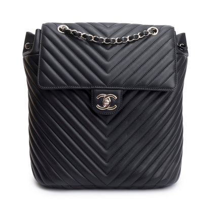 Chanel Black Chevron Quilted Lambskin Leather Small Urban Spirit Backpack
