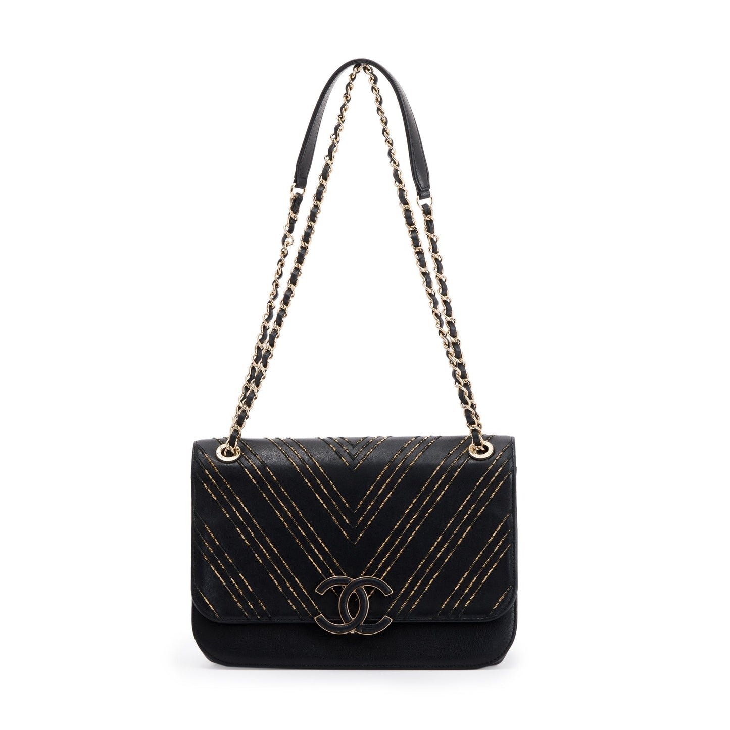 Chanel Black Chevron Subtle Flap Bag