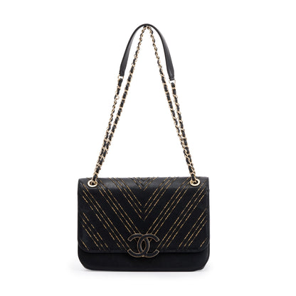 Chanel Black Chevron Subtle Flap Bag