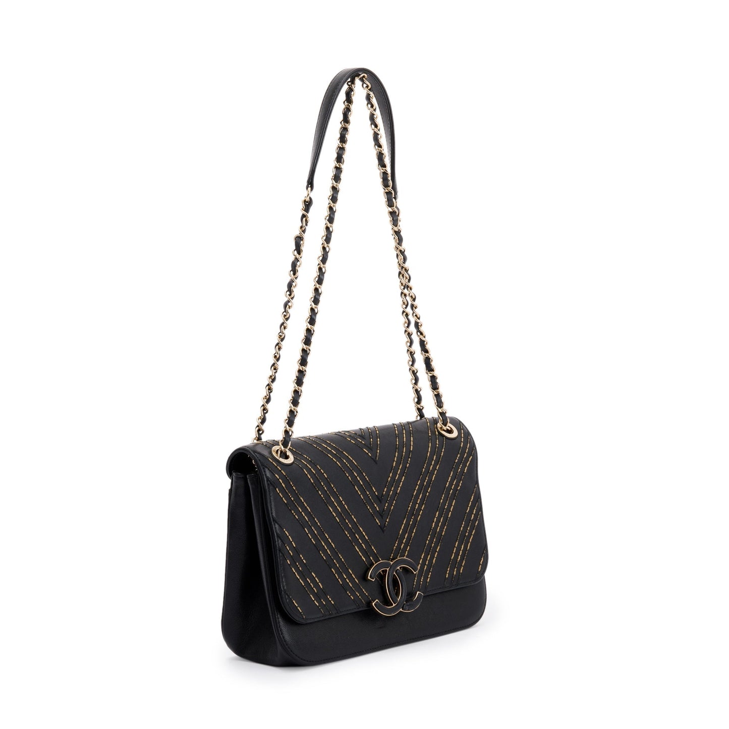 Chanel Black Chevron Subtle Flap Bag