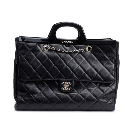 Chanel Black Glazed Calfskin Leather Large CC Delivery Tote