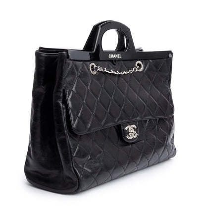 Chanel Black Glazed Calfskin Leather Large CC Delivery Tote