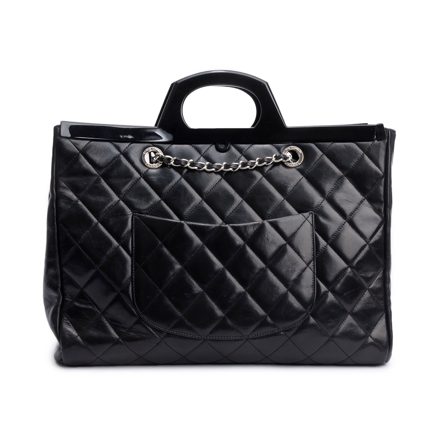 Chanel Black Glazed Calfskin Leather Large CC Delivery Tote