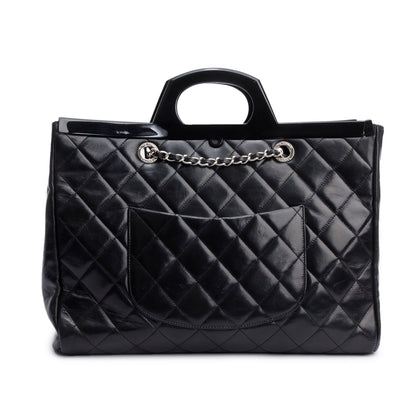 Chanel Black Glazed Calfskin Leather Large CC Delivery Tote