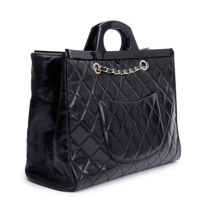 Chanel Black Glazed Calfskin Leather Large CC Delivery Tote