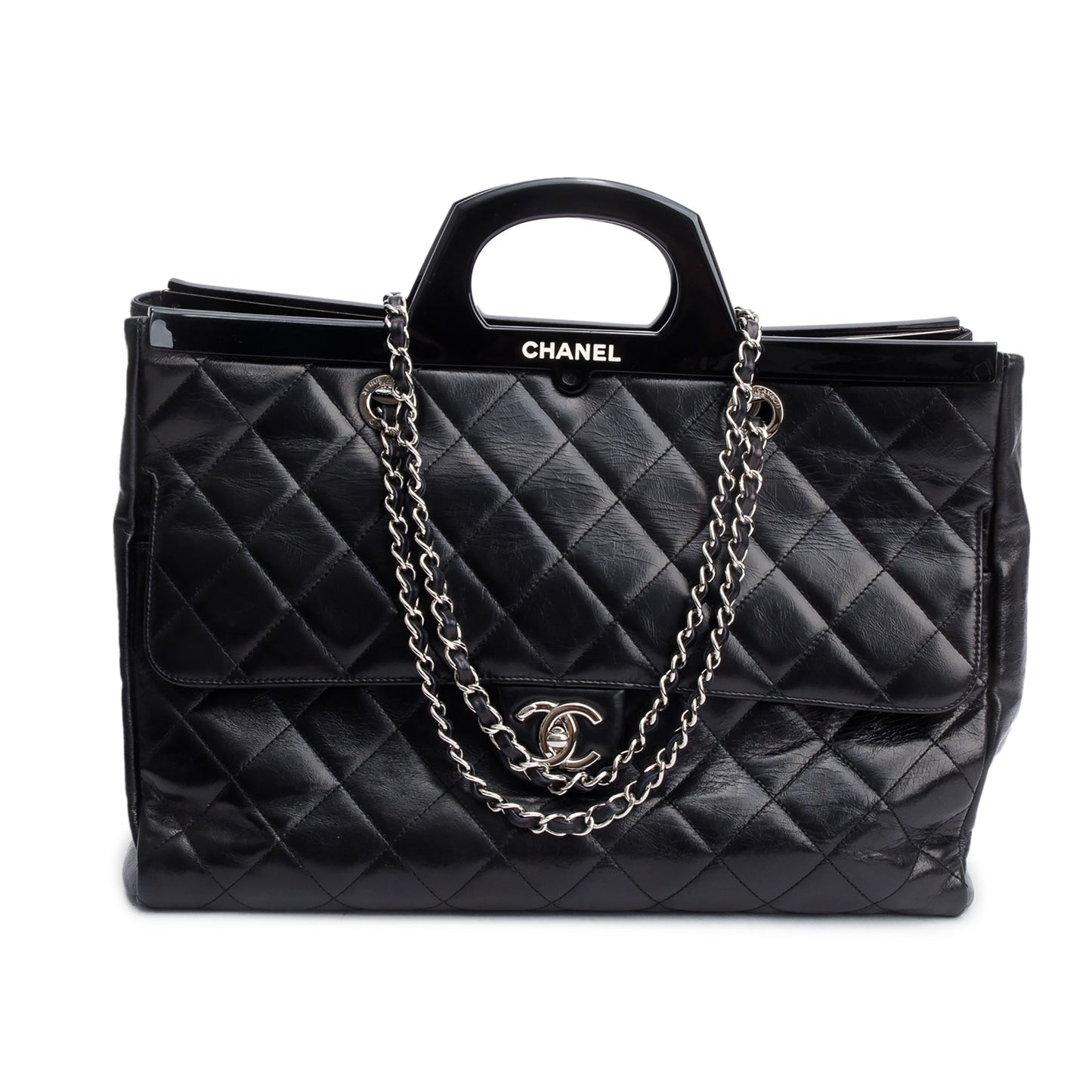 Chanel Black Glazed Calfskin Leather Large CC Delivery Tote