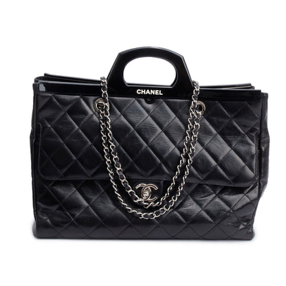 Chanel Black Glazed Calfskin Leather Large CC Delivery Tote