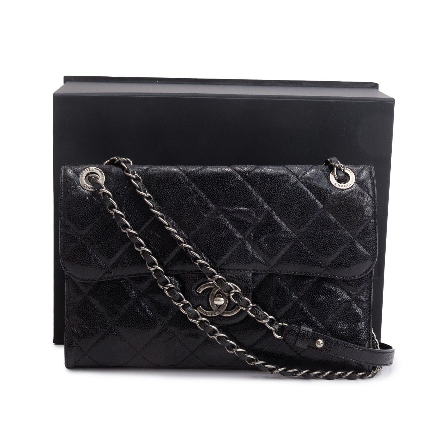 Chanel Black Glazed Caviar Leather Medium CC Crave Flap Bag