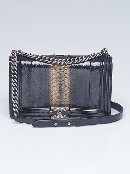 CHANEL PYTHON AND PATENT LEATHER MEDIUM BOY BAG