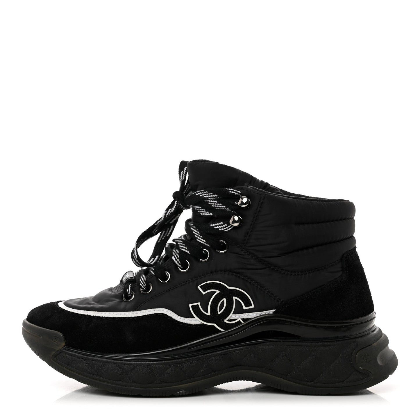 CHANEL MESH CALFSKIN SUEDE HIGH-TOP PLATFORM CC SNEAKERS
