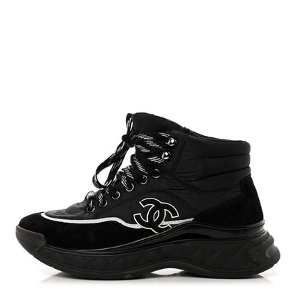 CHANEL MESH CALFSKIN SUEDE HIGH-TOP PLATFORM CC SNEAKERS