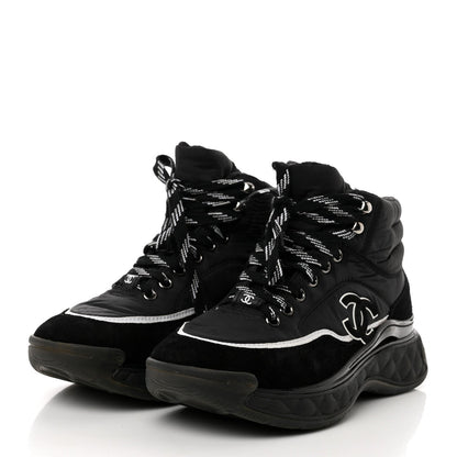 CHANEL MESH CALFSKIN SUEDE HIGH-TOP PLATFORM CC SNEAKERS
