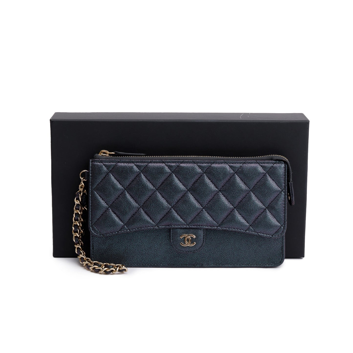 Chanel Black Iridescent Caviar Leather Classic Pouch with Handle