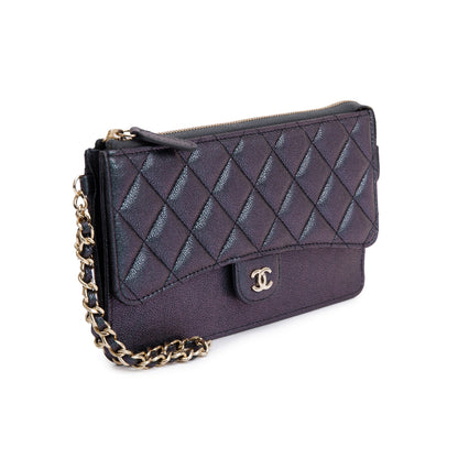 Chanel Black Iridescent Caviar Leather Classic Pouch with Handle