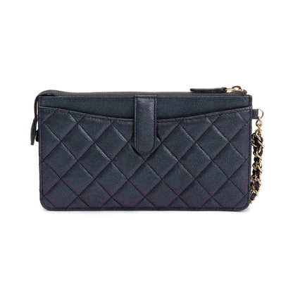 Chanel Black Iridescent Caviar Leather Classic Pouch with Handle