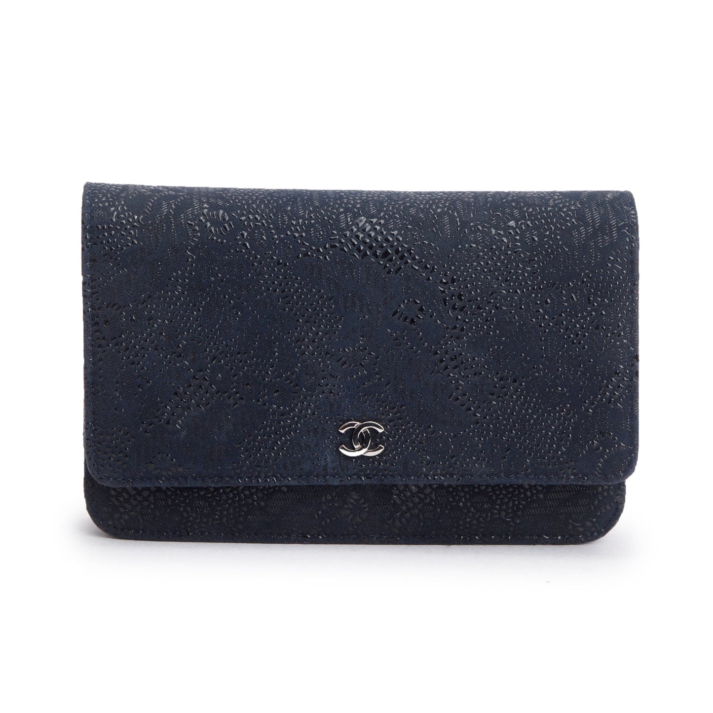 Chanel Black Lace Goatskin Classic Wallet on Chain