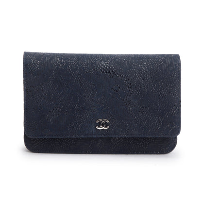 Chanel Black Lace Goatskin Classic Wallet on Chain