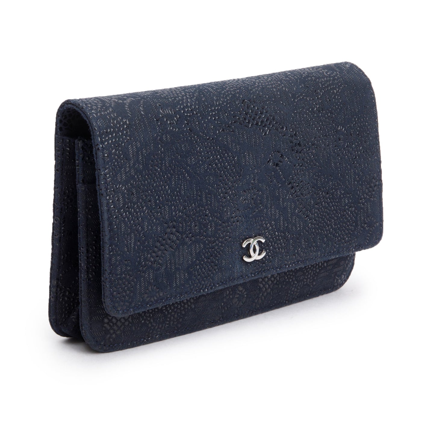 Chanel Black Lace Goatskin Classic Wallet on Chain
